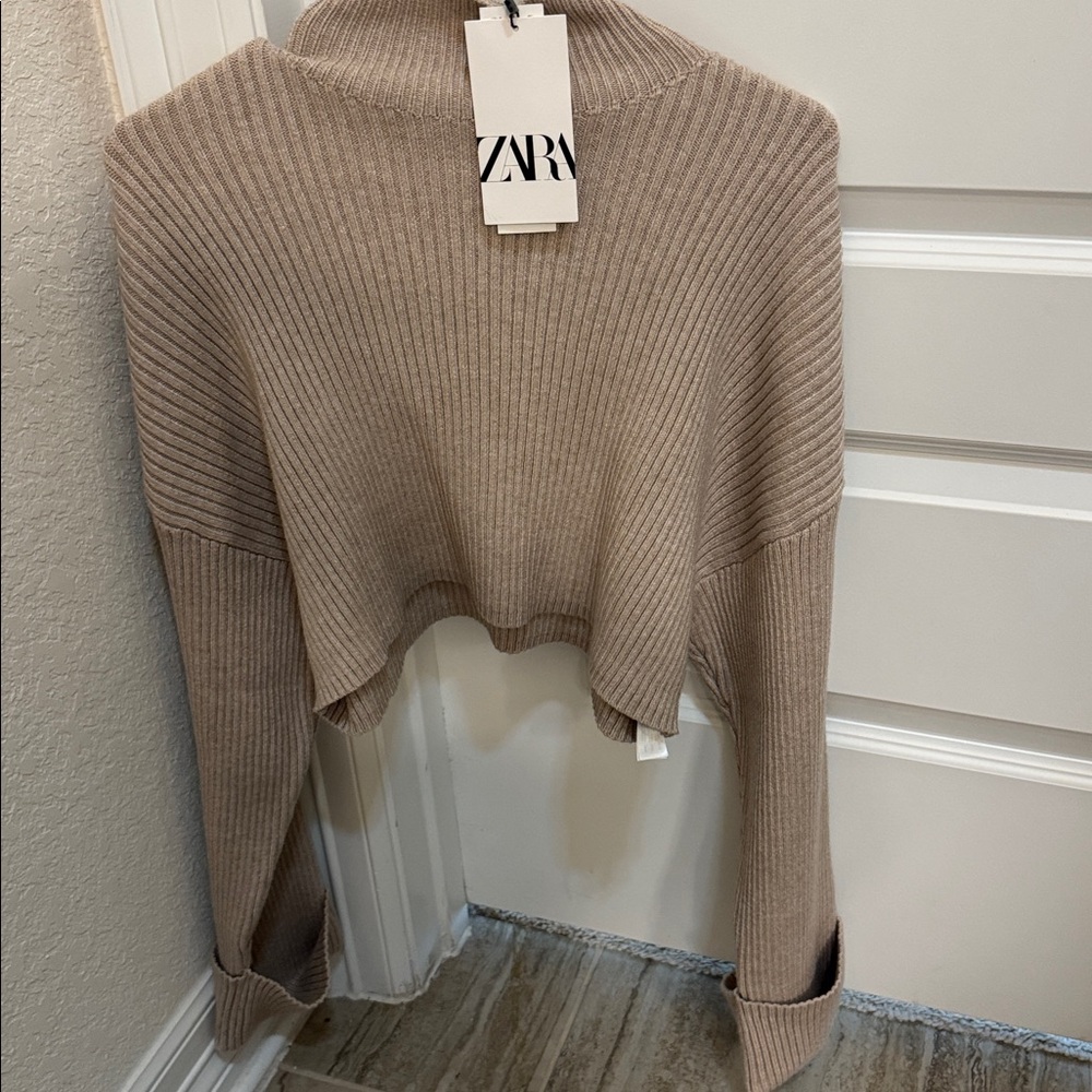 Zara Mock Neck Ribbed Sweater Tan Size - Picture 3 of 10